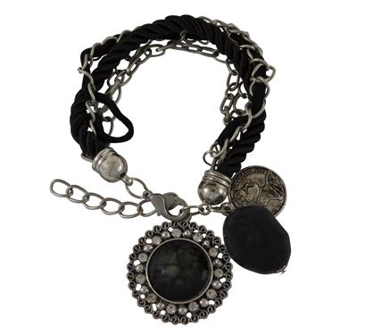 Pulseira de Barbante Preta com Pingente