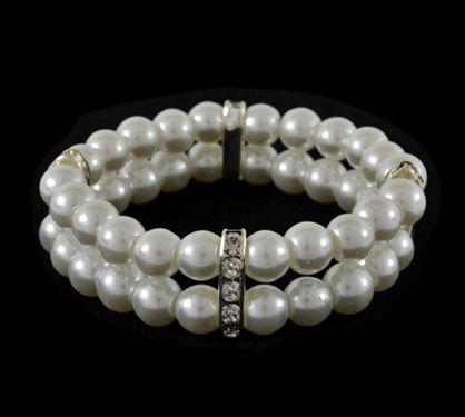 Pulseira 2 Voltas de Pérolas Brancas com Pedrinhas