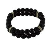 Pulseira 2 Voltas com Pérolas Pretas e Pedrinhas