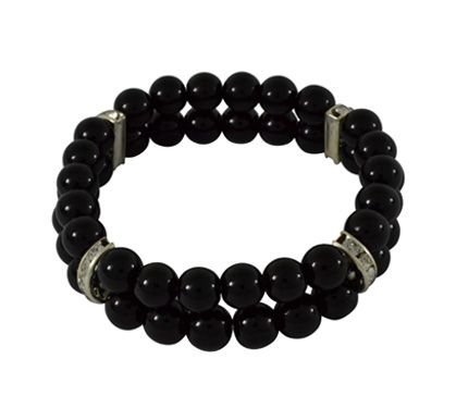 Pulseira 2 Voltas com Pérolas Pretas e Pedrinhas